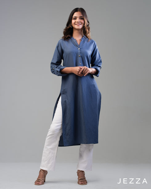 Breezy Layers: V-Neck Mandarin Cotton Top 67161